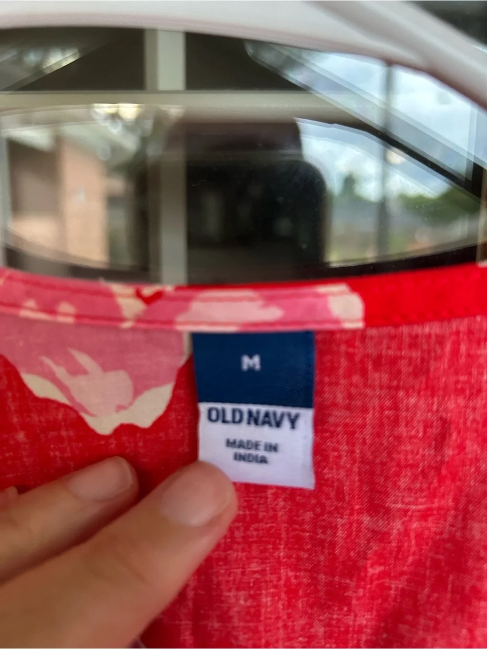 Old Navy Red Floral Wrap Top with Pink Blooms
